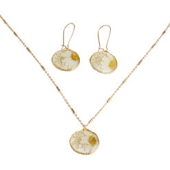 Daisy Dried Pressed Flower Necklace And Earring Set