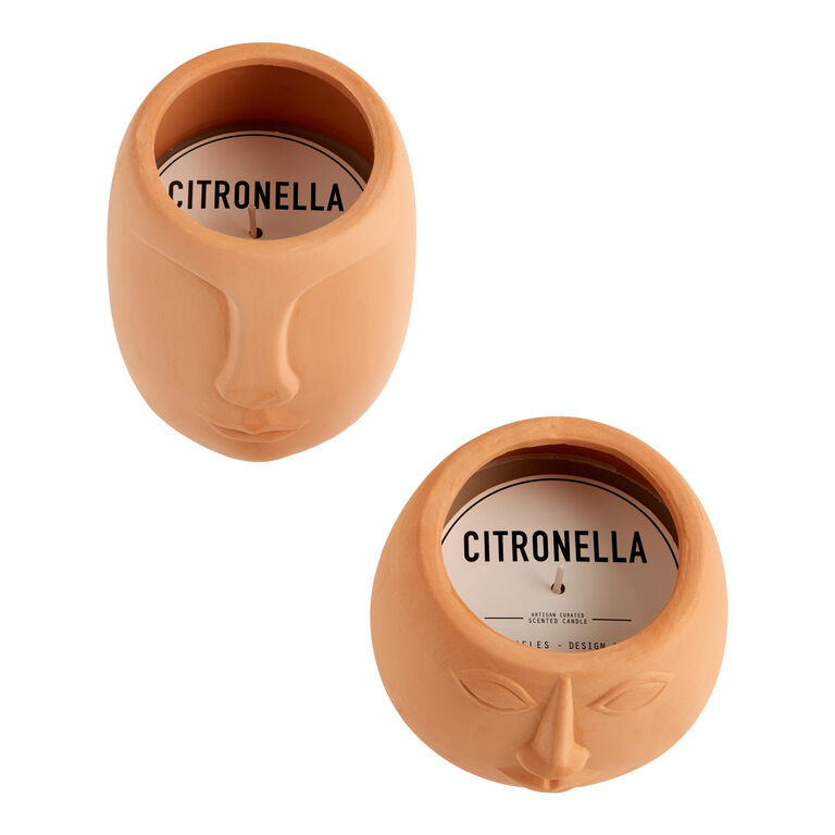 Terracotta Sun Face Scented Citronella Candle image number 2