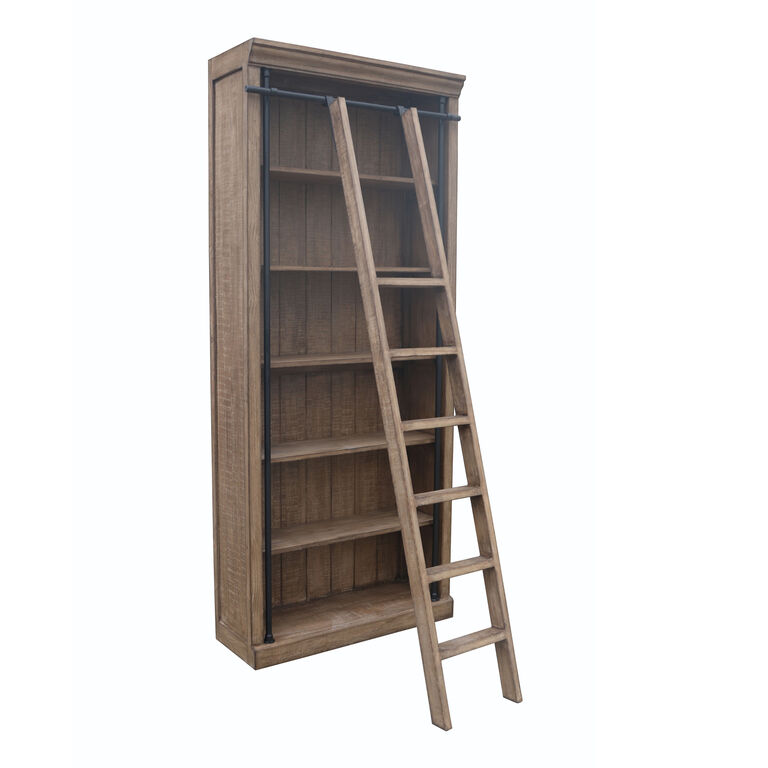 Lonsdale Tall Reclaimed Pine and Metal Bookshelf with Ladder image number 1