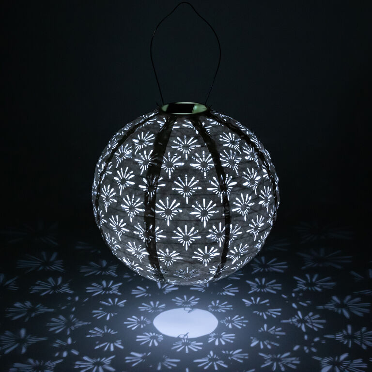 Round Porcelain White Art Deco Fabric Solar LED Lantern image number 2