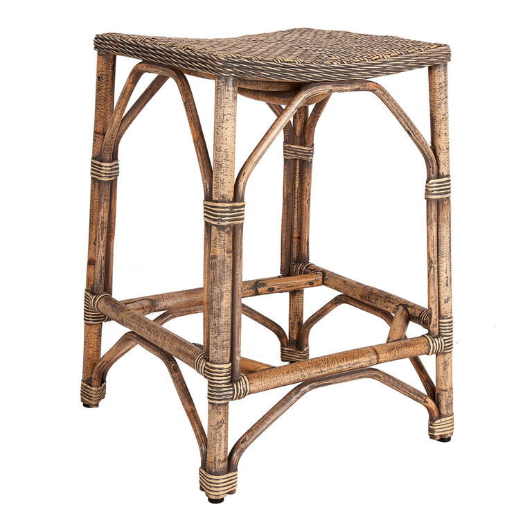 Rennie Graywash and Natural Rattan Backless Counter Stool image number 1