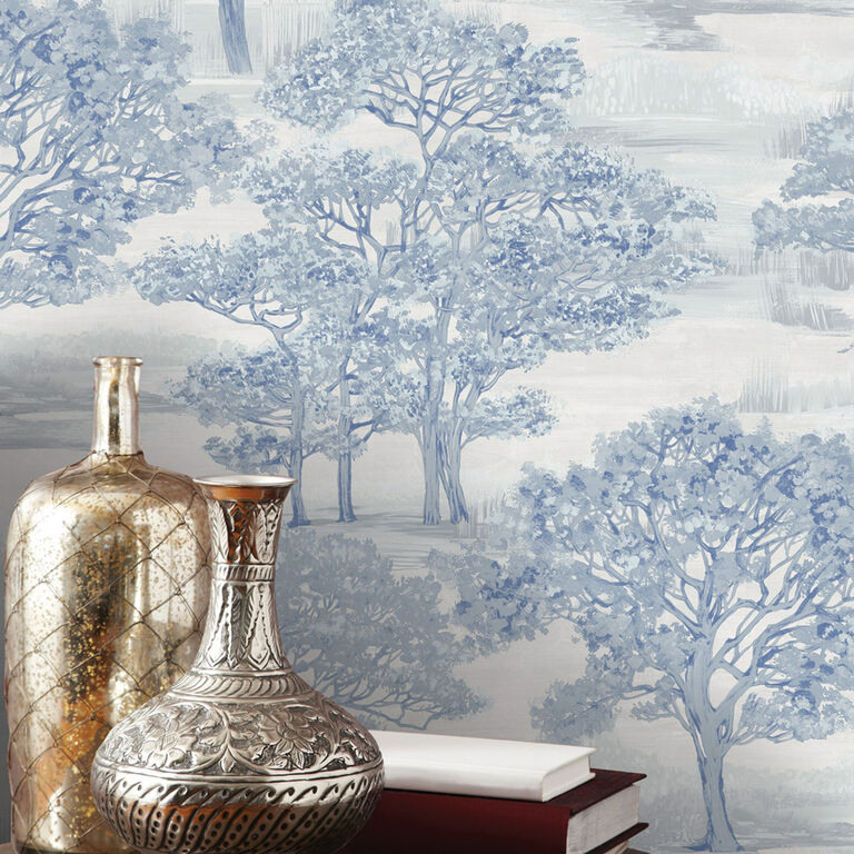 Blue Forest Toile Peel And Stick Wallpaper image number 4