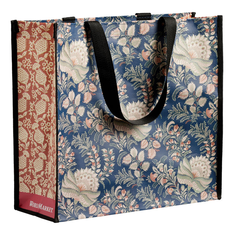 Large Blue And Rust Jacobean Floral Tote Bag Set of 2 image number 1