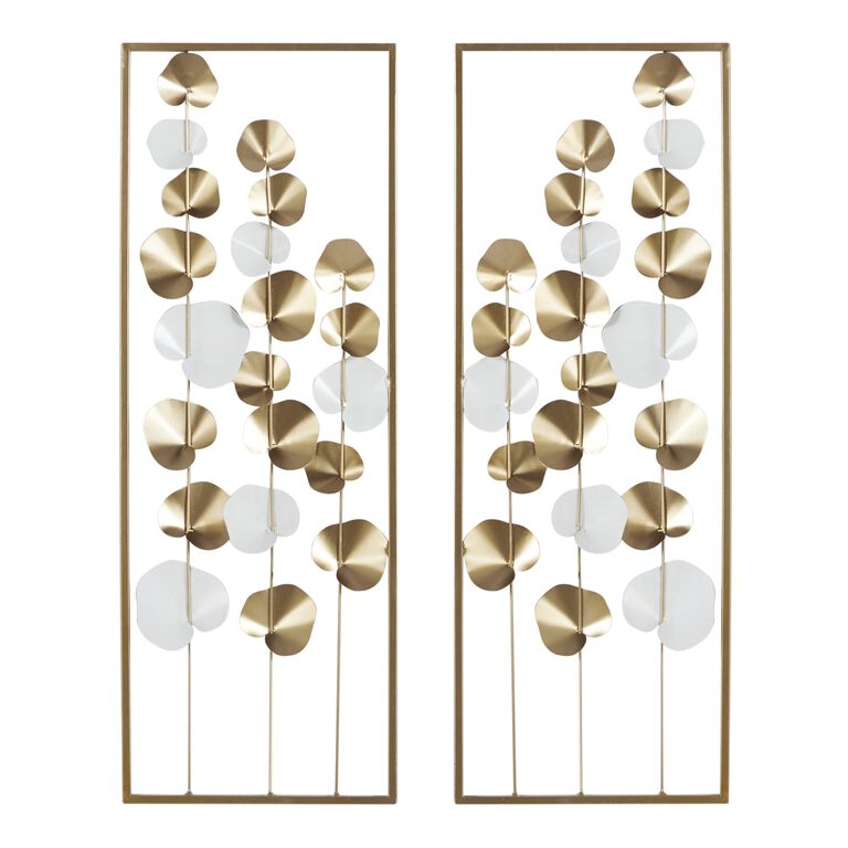 Metallic Gold and White Leaf Metal Panel Wall Decor 2 Piece image number 1
