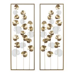 Metallic Gold and White Leaf Metal Panel Wall Decor 2 Piece