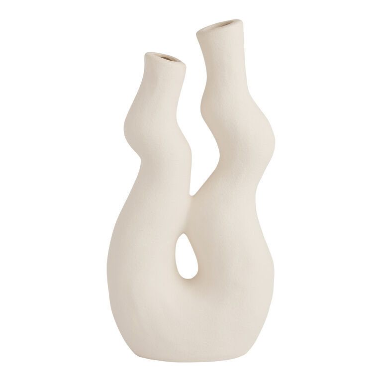 Ivory Ceramic Wavy Double Vase image number 1