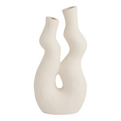 Ivory Ceramic Wavy Double Vase
