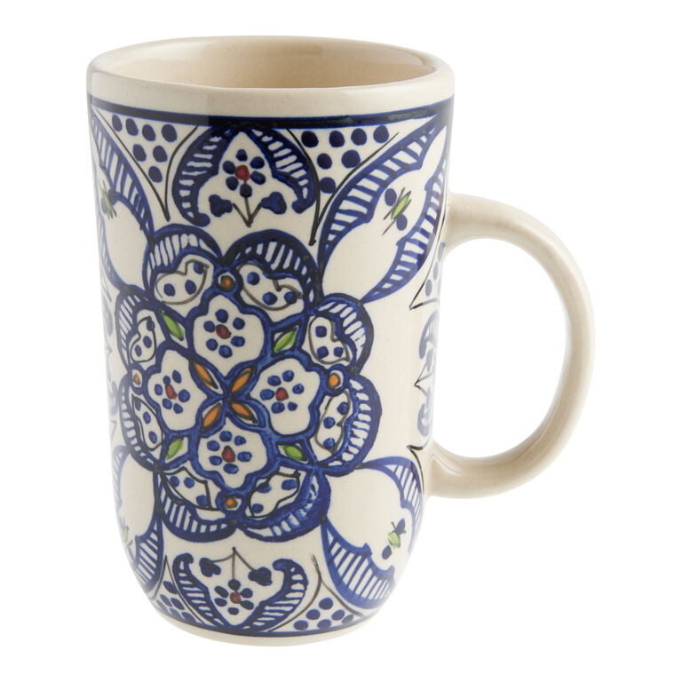 Tunis White And Blue Hand Painted Ceramic Mug image number 1
