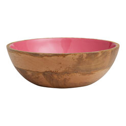 Medium Pink Enamel Wood Serving Bowl
