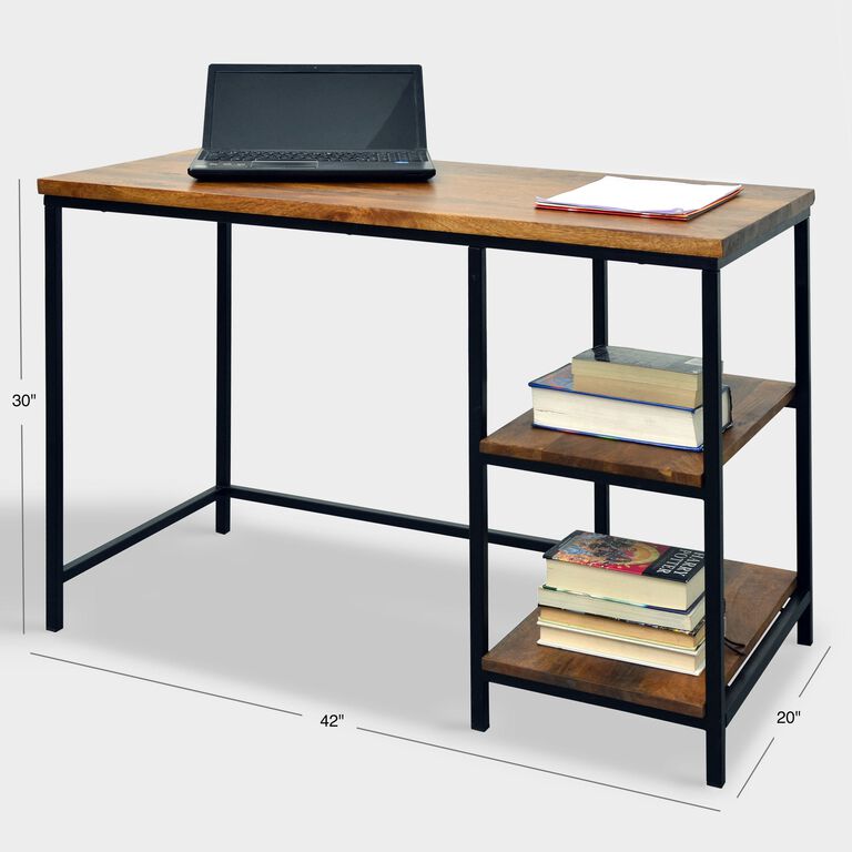 Williard Chestnut Wood and Black Metal Desk with Shelves image number 3