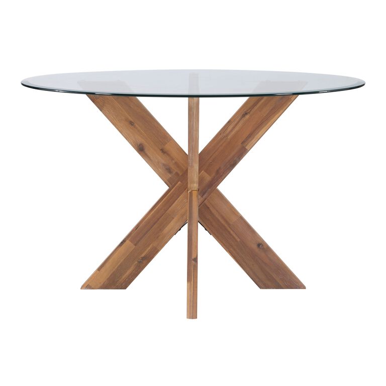 Kent Round Acacia Wood and Glass Top Dining Table image number 3