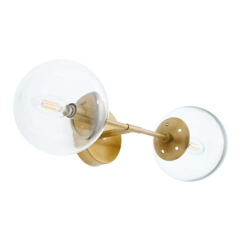 Olivia Brass And Clear Glass Globe 2 Light Wall Sconce image number 2