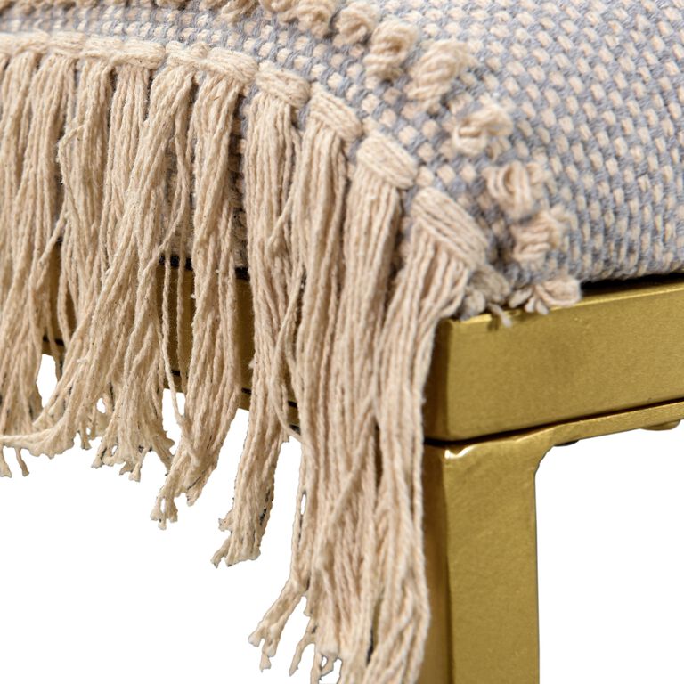 Gray Wool and Brass Upholstered Bench with Tassels image number 3