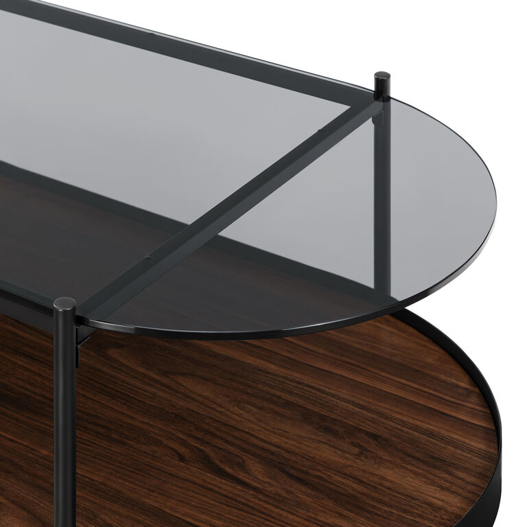 Milano Oval Glass Top and Steel Coffee Table with Wood Shelf image number 4