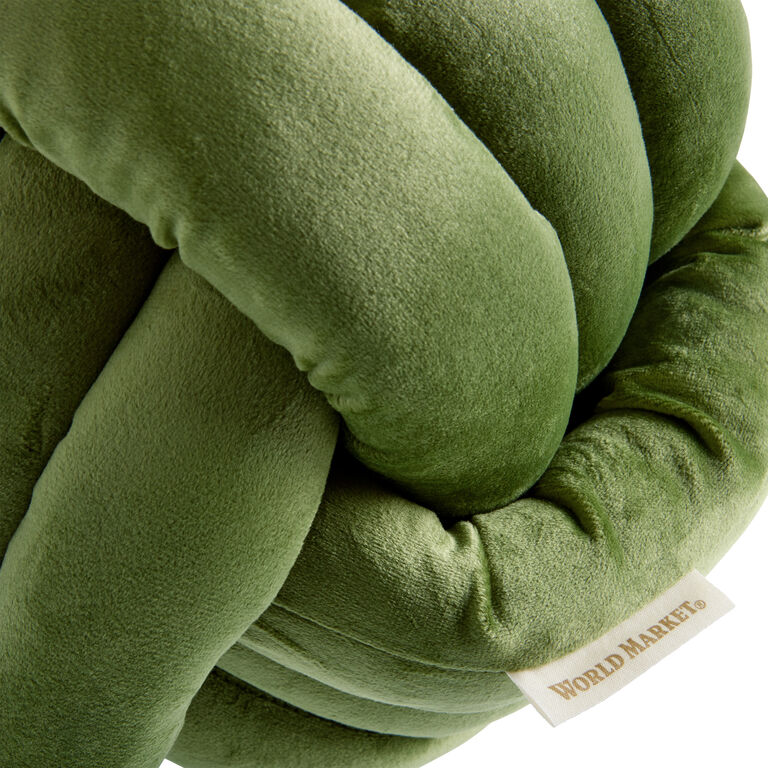 Green Velvet Knot Ball Throw Pillow image number 3