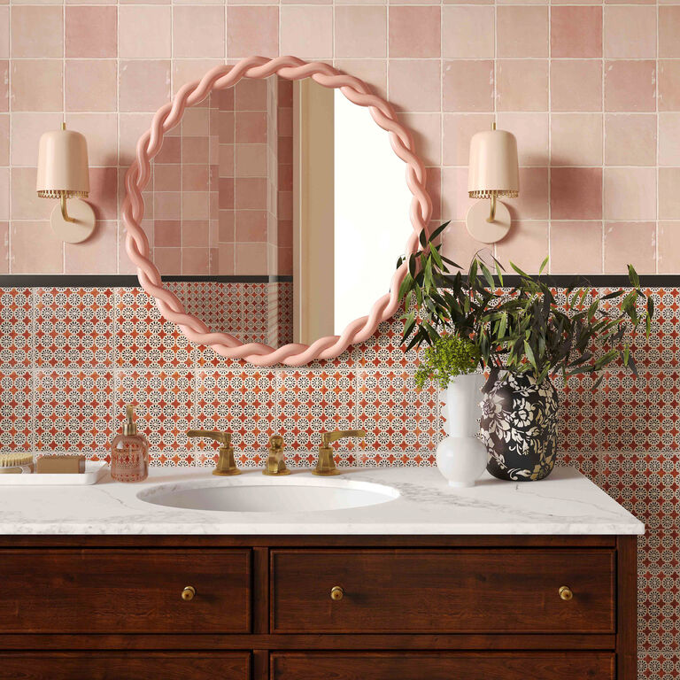 Round Mauve Pink Rope Wall Mirror image number 2