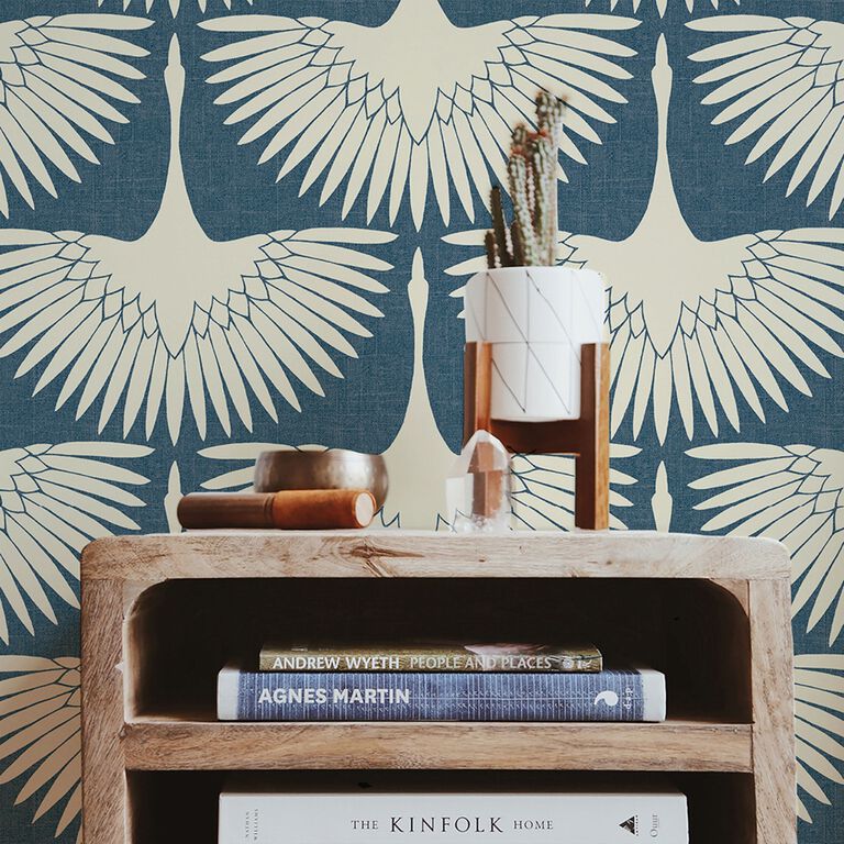 Blue Genevieve Gorder Cranes Peel And Stick Wallpaper image number 3