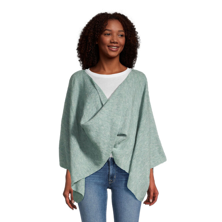 Sage Green Recycled Yarn Twisted Poncho Sweater image number 1