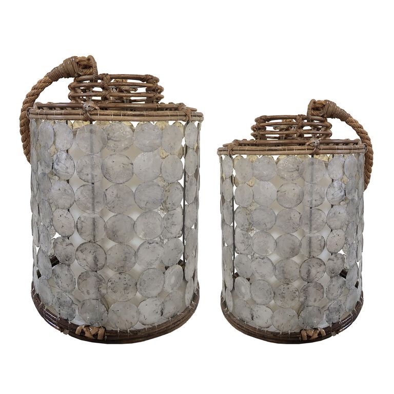Napali Rattan and Capiz Shell Lantern Style Accent Lamp image number 3