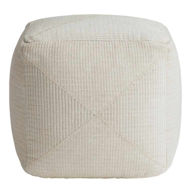 Square Ivory Plush Textured Pouf image number 3