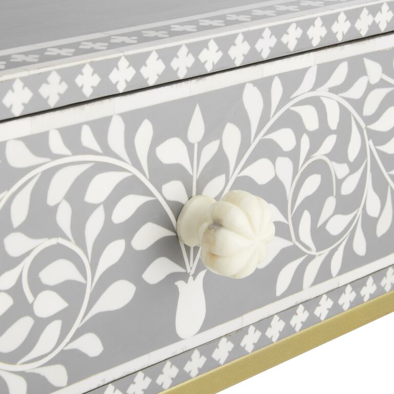 CRAFT Surai Gray And White Floral Inlay Console Table image number 5