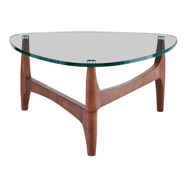 Kayla Triangular Walnut Wood and Glass Top Coffee Table image number 4