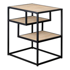Lyon Wood and Black Steel Side Table with Shelves