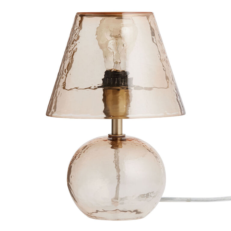 Becca Mini Amber Glass and Brass Metal Textured Table Lamp image number 3