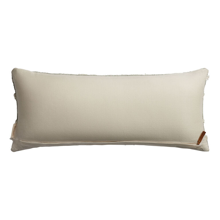 Extra Wide Sage Checked Fringe Indoor Outdoor Lumbar Pillow image number 3