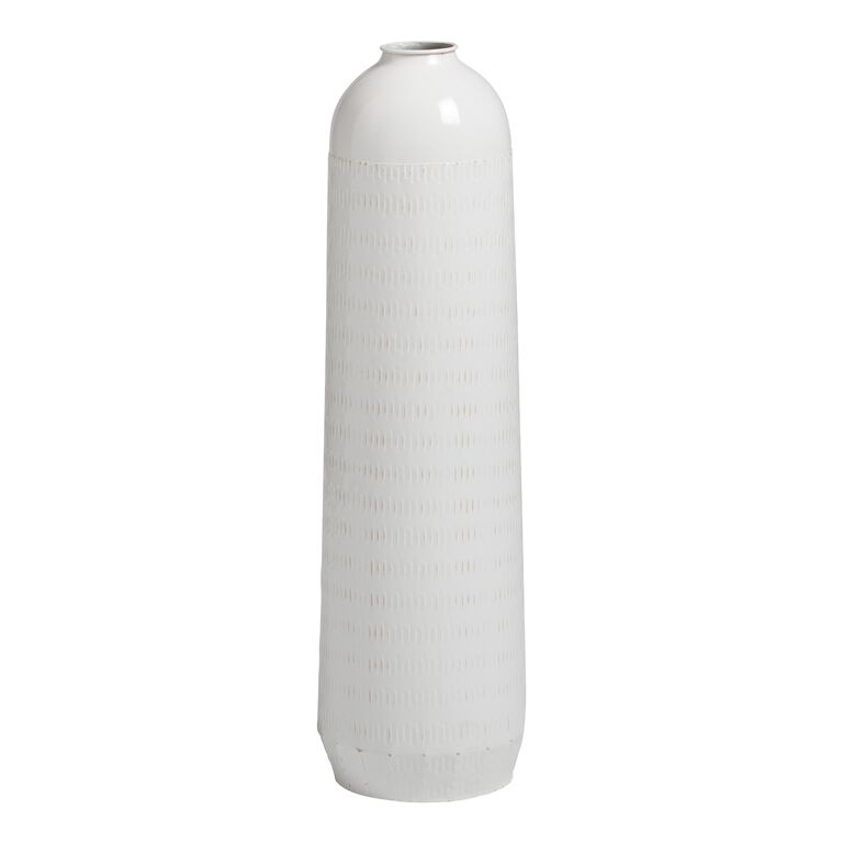 Tall White Punched Metal Vase image number 1
