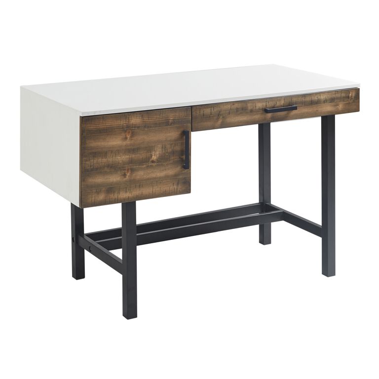 Lou Black And White Wood Desk With Storage image number 1