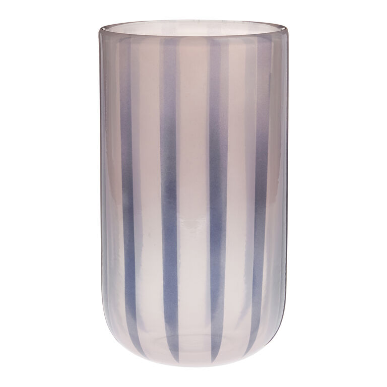 Blue and Pink Stripe Glass Cylinder Vase image number 1