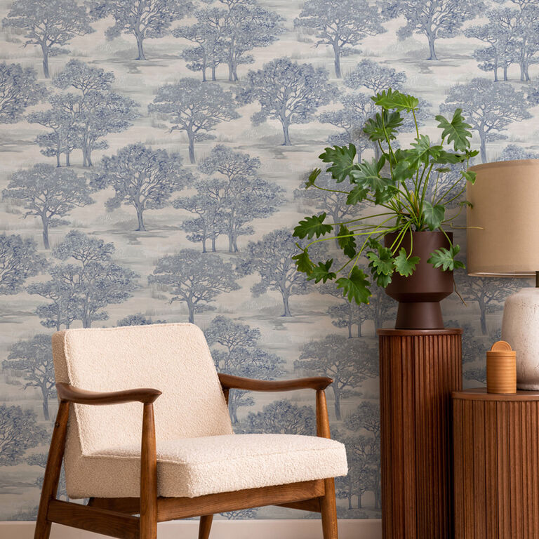 Blue Forest Toile Peel And Stick Wallpaper image number 2