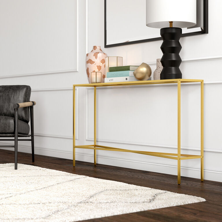 Mille Narrow Metal and Glass Top Console Table image number 3