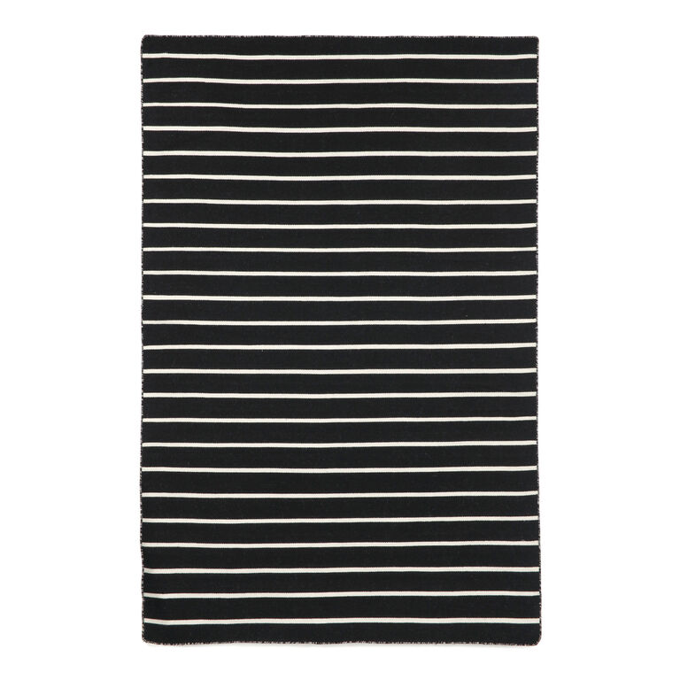 Black and White Pinstripe Reversible Indoor Outdoor Rug image number 1