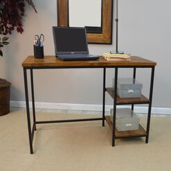 Williard Chestnut Wood and Black Metal Desk with Shelves